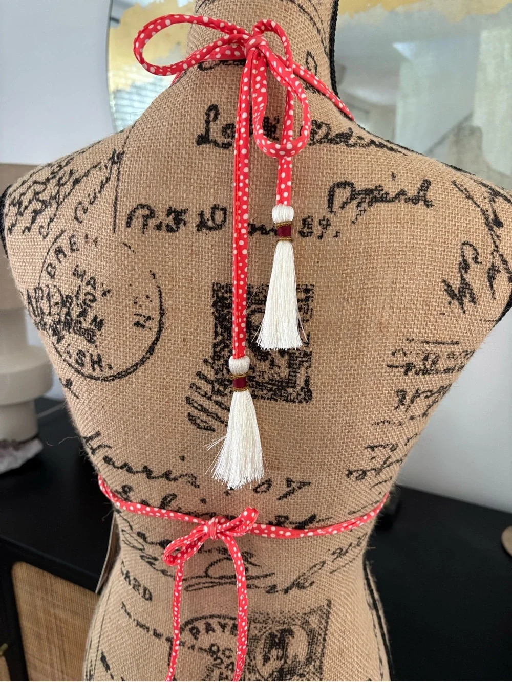 Orange Floral Ruffle Bikini Swim Top With Bead & Tassel detailing